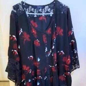 24/7 Black and Red Tunic with lace trim and accents.  Plus size 28.
